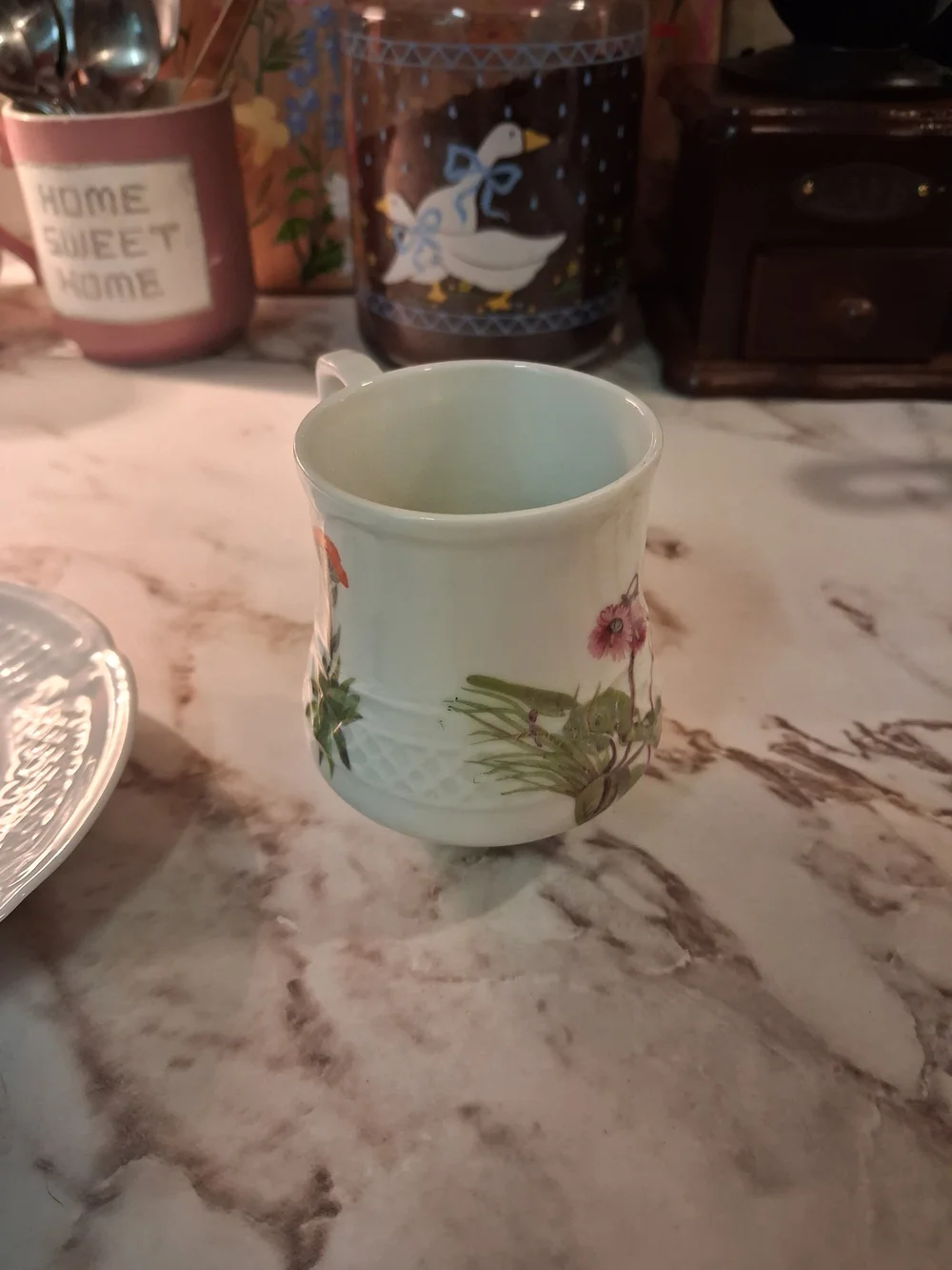 ☕️French Vintage Porcelain Demitasse Cup and Saucer- Unusual Floral Design💐